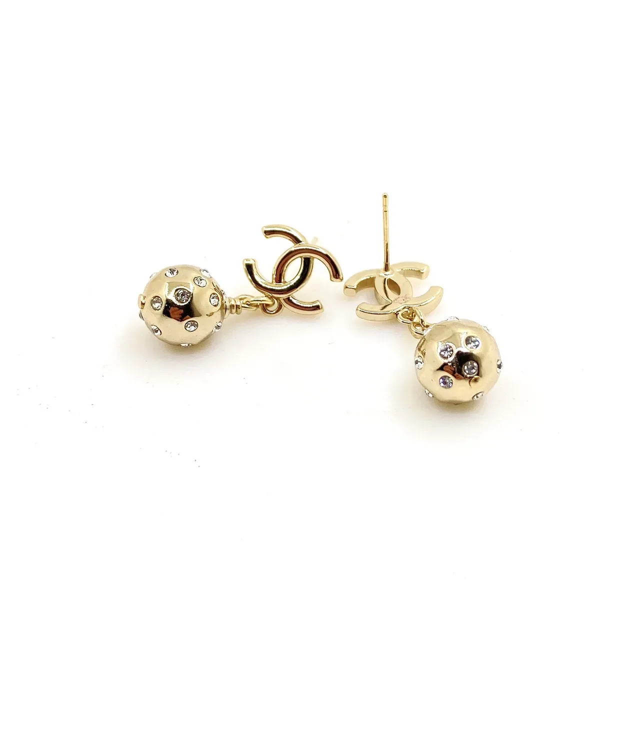 Chanel CC Ball Gold Transparent Crystal-Embellished Earrings 6