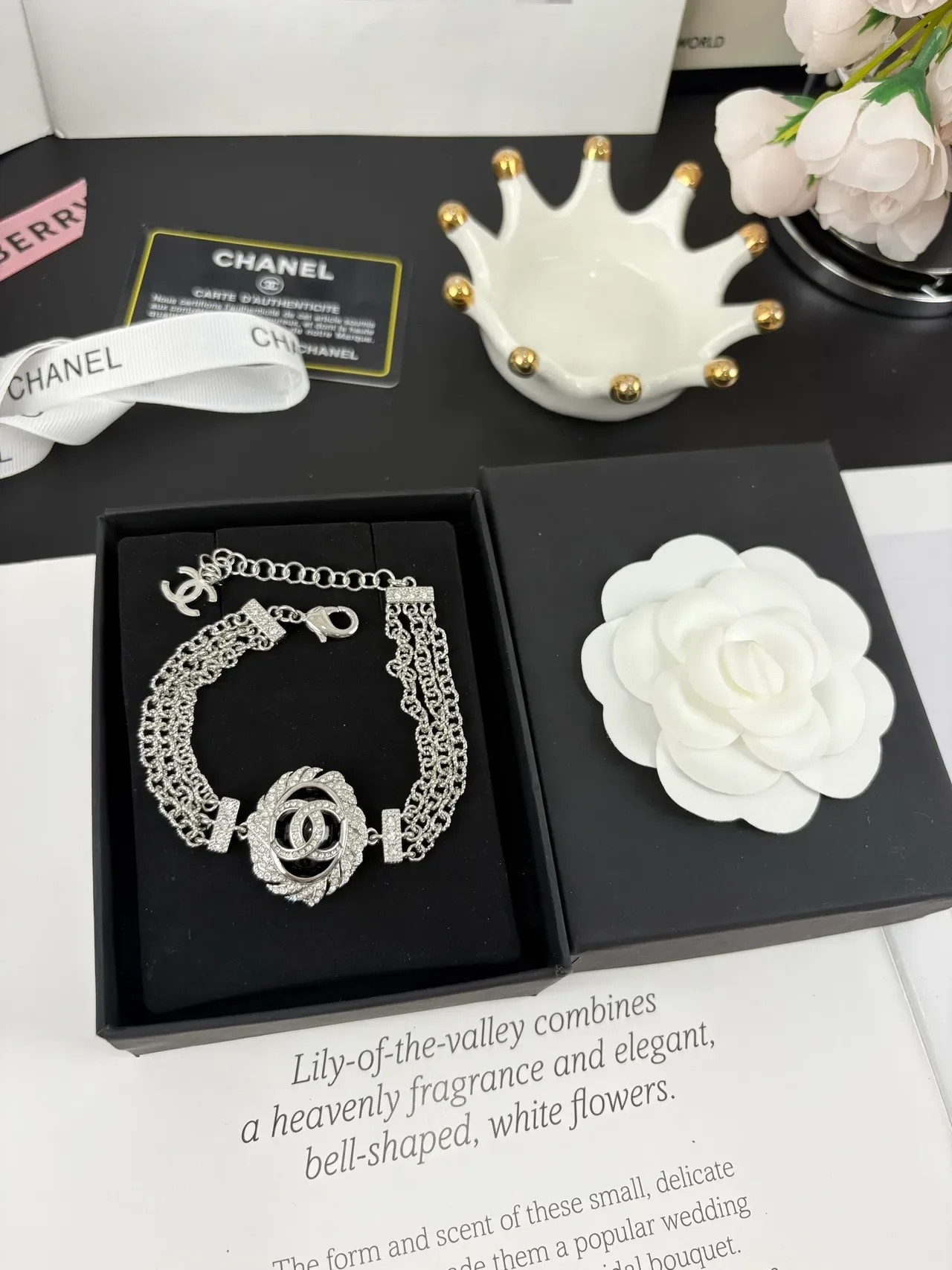 Chanel CC Camellia Crystal Multi-Chain Silver-Tone Bracelet 2