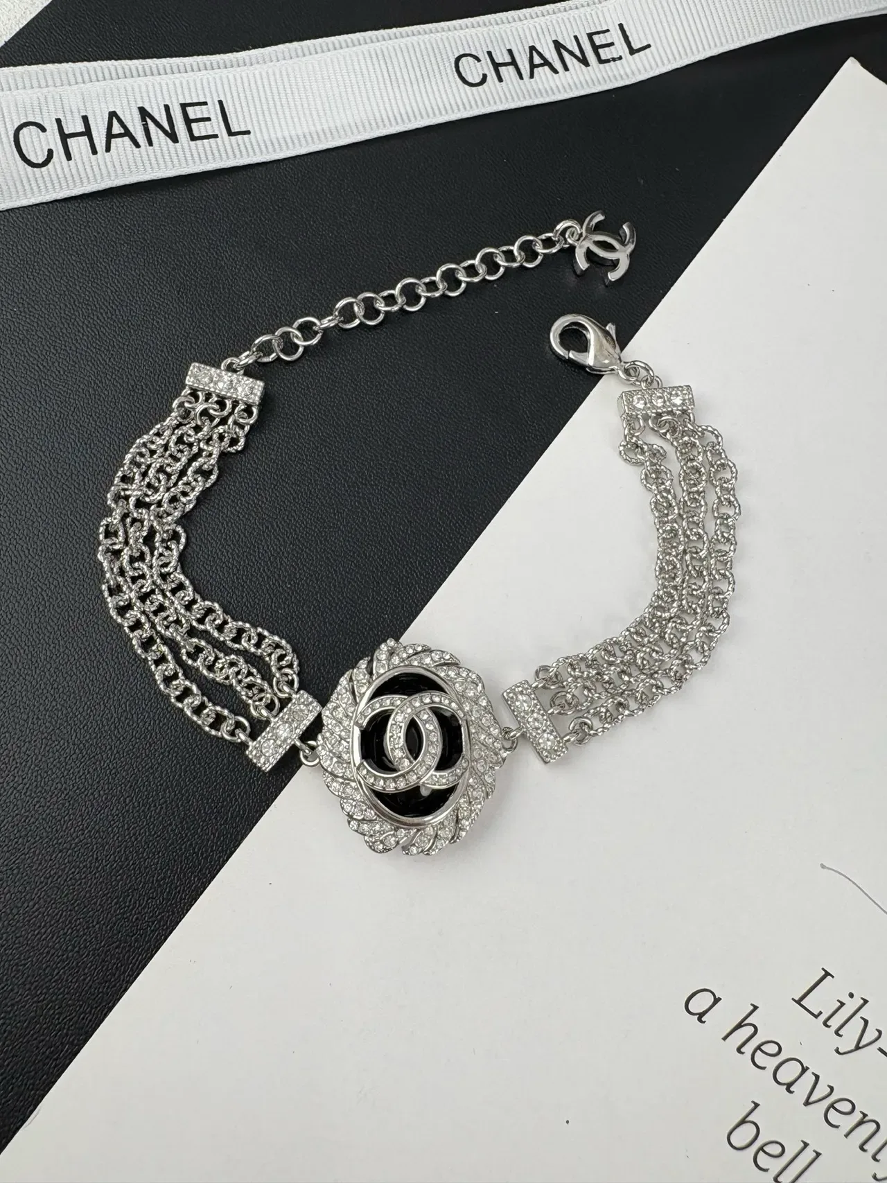 Chanel CC Camellia Crystal Multi-Chain Silver-Tone Bracelet 6