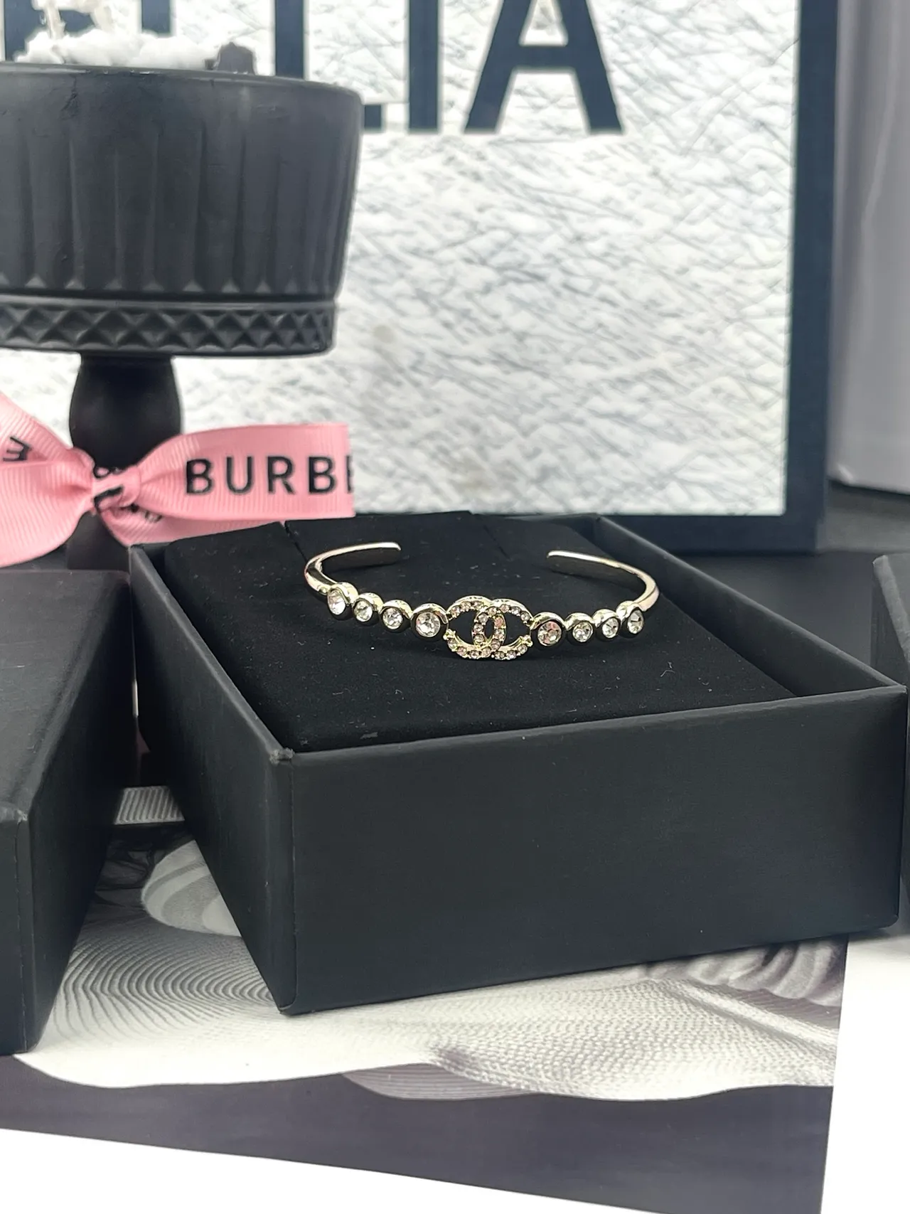 Chanel CC bracelet de cristal doré, rose et transparent 5