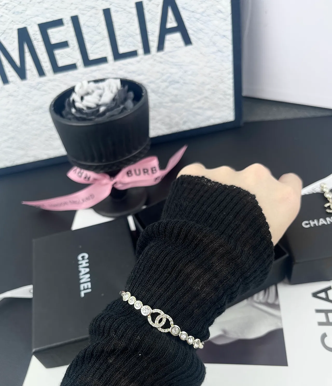 Chanel CC bracelet de cristal doré, rose et transparent 6