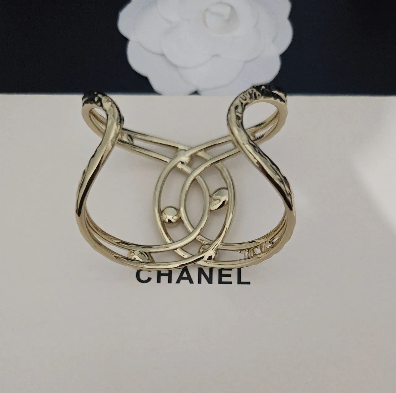 Chanel CC Cuff Gold-Tone Crystal Bracelet 2