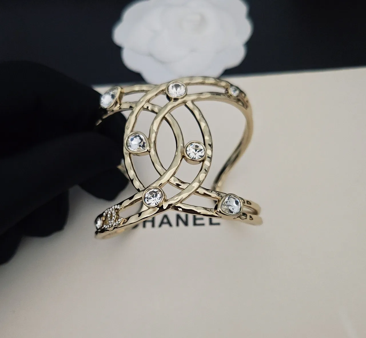 Chanel CC Cuff Gold-Tone Crystal Bracelet 3