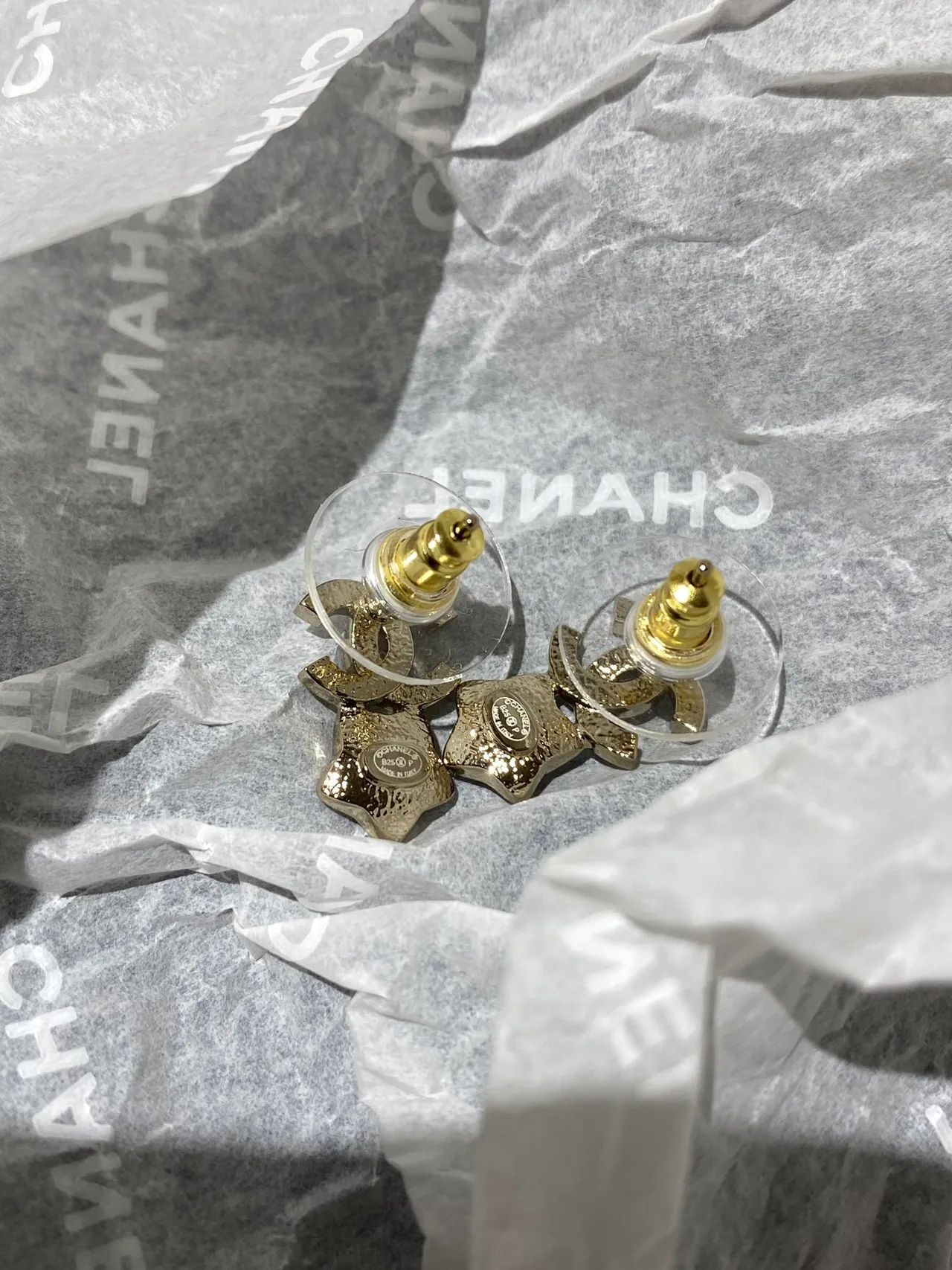 Chanel CC Logo Star Crystal Gold Pink Faceted Pendientes 5