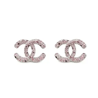 Chanel CC أقراط وردي فضي Pavé Crystal Interlocking Logo