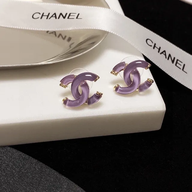 Chanel CC Violet Or Motif Interlocking Résine Translucide Boucles d'oreilles 5
