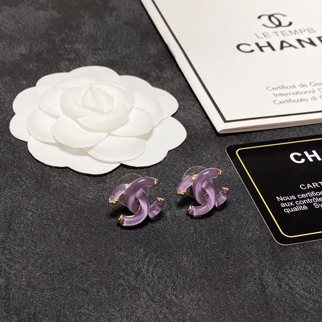 Chanel CC Violet Or Motif Interlocking Résine Translucide Boucles d'oreilles 9
