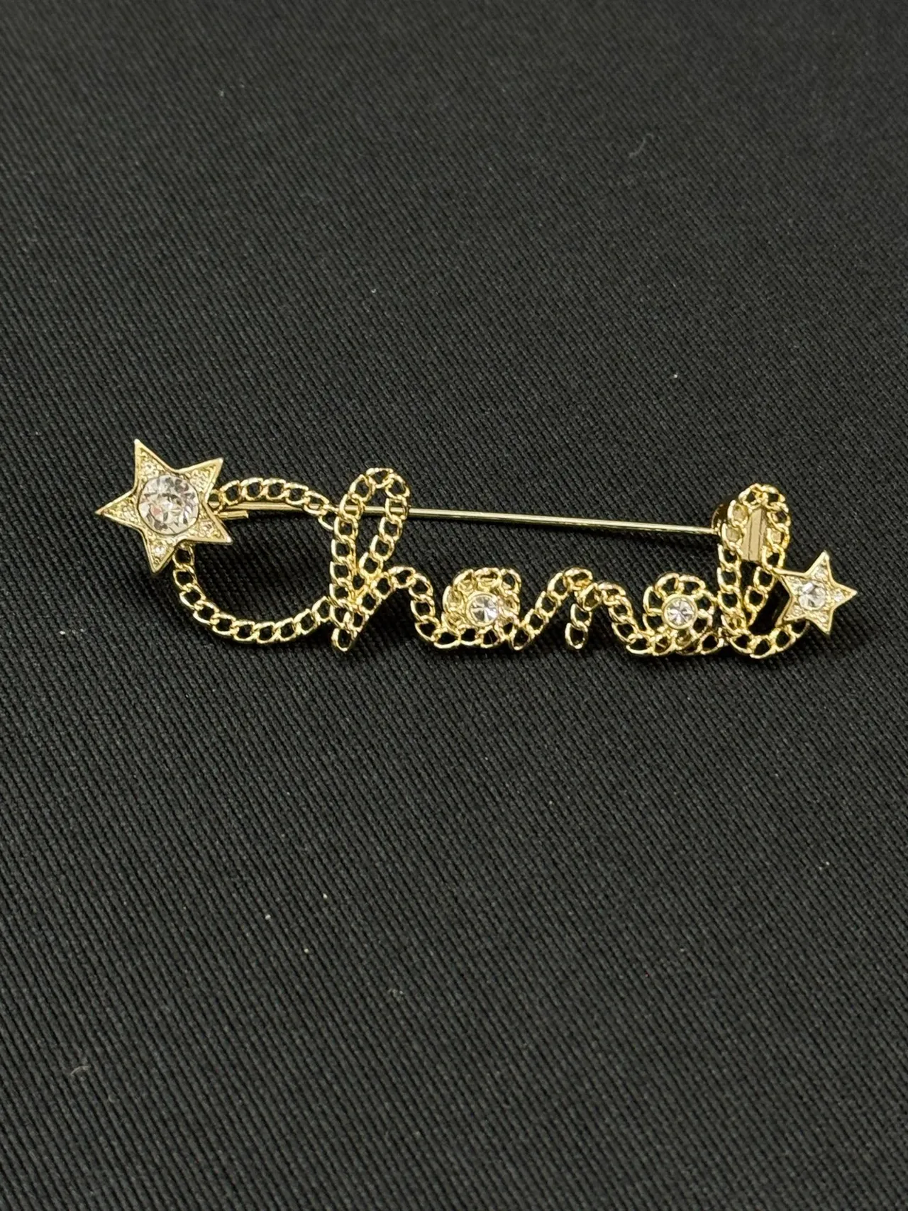 Chanel CHANEL Chain Letter Crystal Star Brooch 3