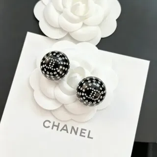Chanel Aretes Ball Stud Cristal Pavé Negro