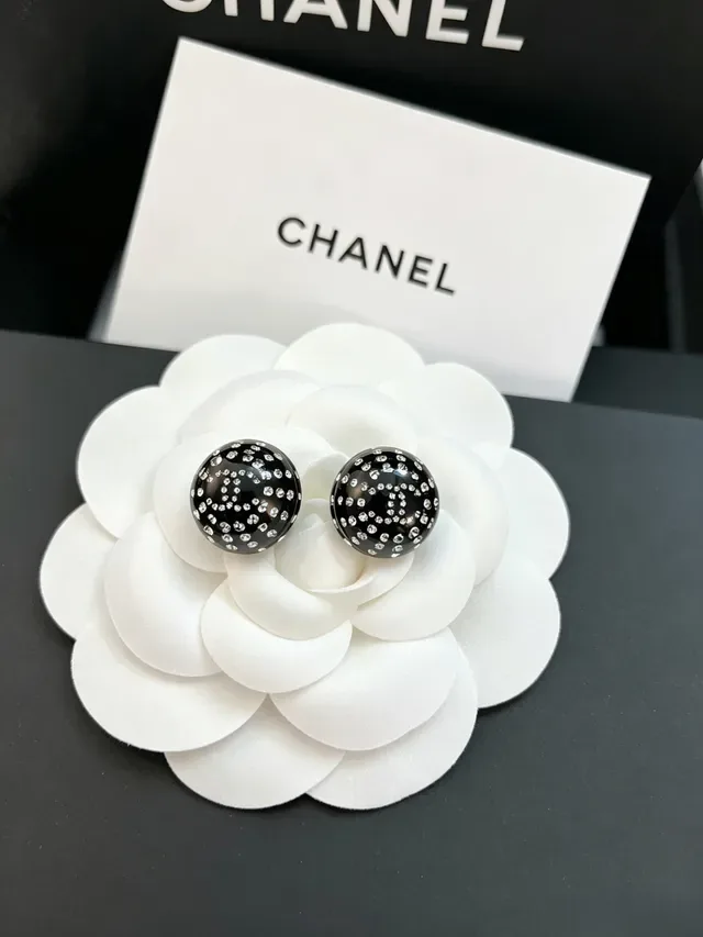 Chanel Crystal-Pavé Black Ball Stud Earrings 7