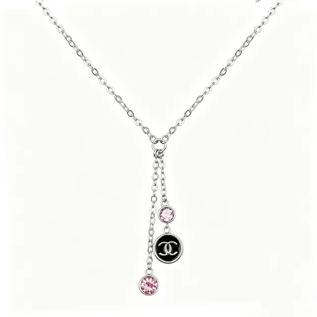 Chanel Double Chain Lariat Silver Pink Layered Drop Necklace 8