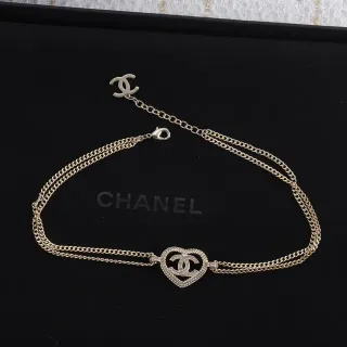 Chanel سوار ذهبي سلسلة مزدوجة على شكل قلب معلق