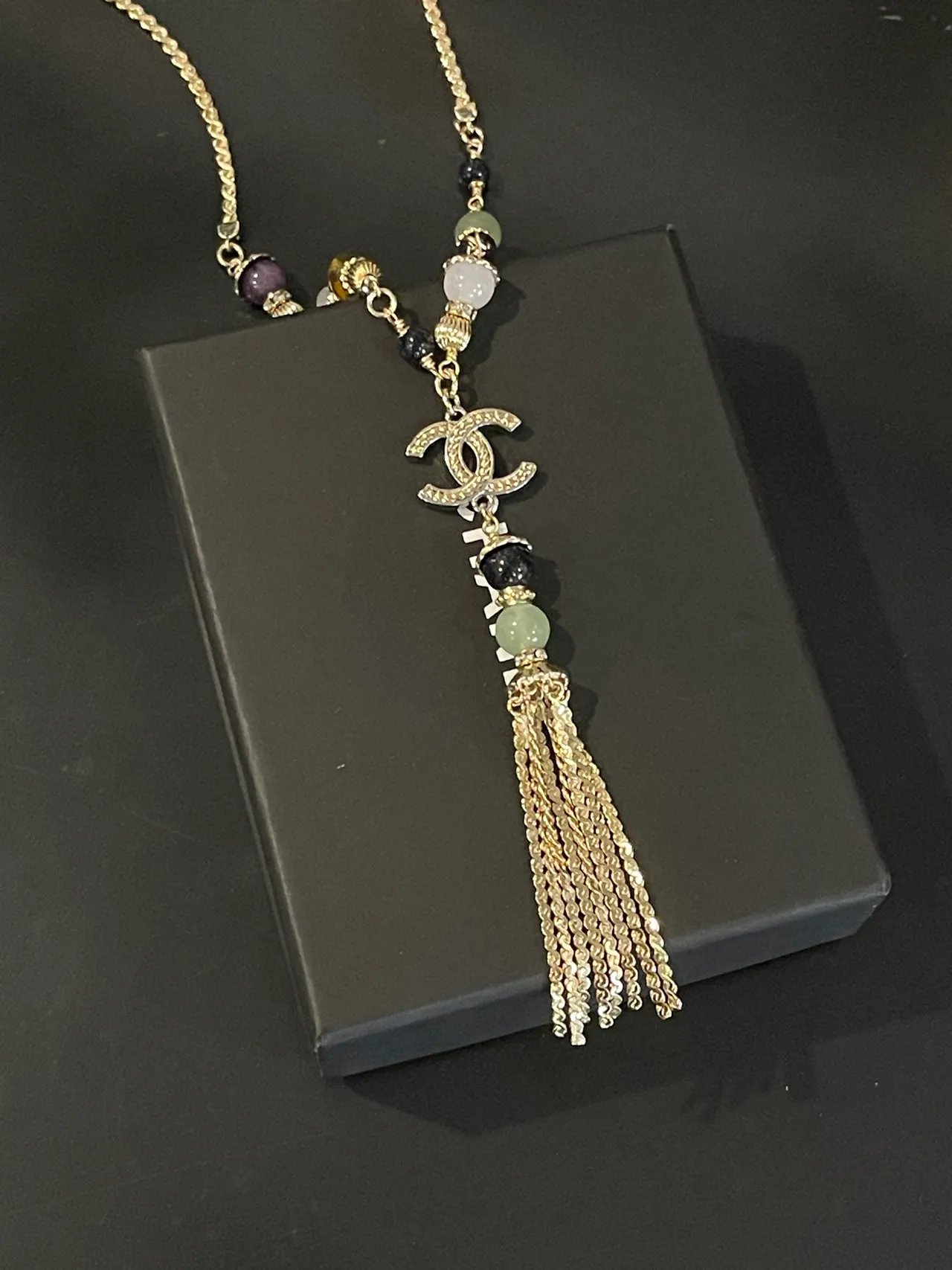 Chanel Gold Purple Chain Multi-Gemstone Beading Necklace 7