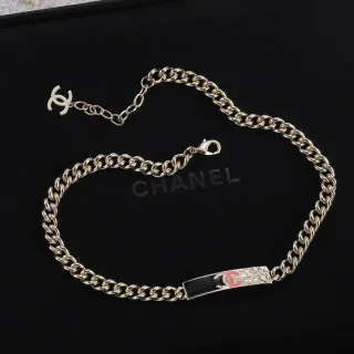Chanel ID ব্রেসলেট রূপালি চেইন কালো এনামেল লাল CC প্লেক ব্রেসলেট