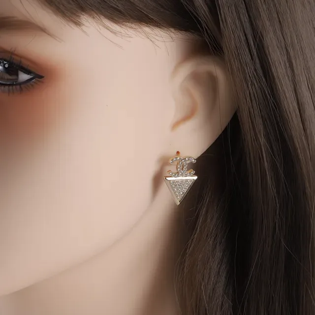 Chanel Interlocking CC Crystal Triangle Stud Earrings 2