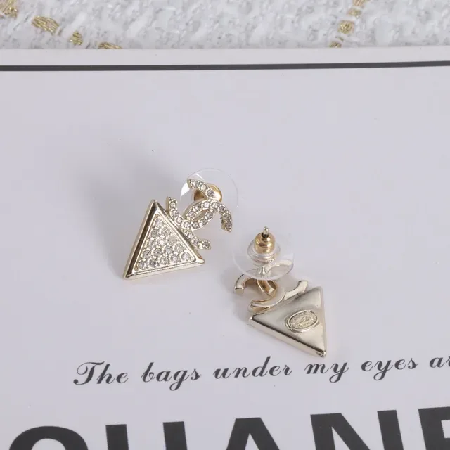 Chanel Interlocking CC Crystal Triangle Stud Earrings 4