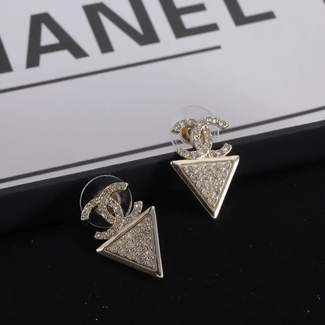 Chanel Interlocking CC Crystal Triangle Stud Earrings 6