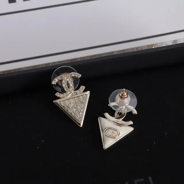 Chanel Interlocking CC Crystal Triangle Stud Earrings 7
