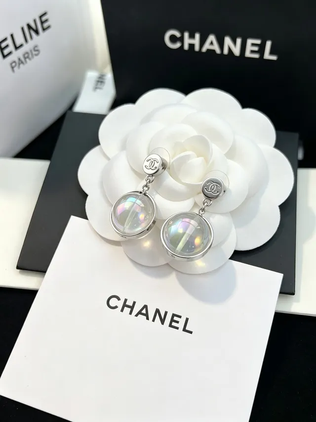 Chanel Iridescent Spherical CC Logo Dangling Earrings 6
