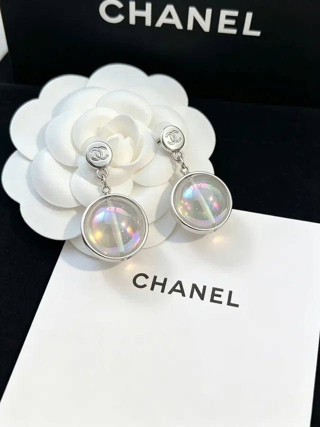 Chanel Iridescent Spherical CC Logo Dangling Earrings 7