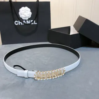 Chanel লোগো বেল্ট সাদা সোনা পাতলা বাকল চামড়া বেল্ট