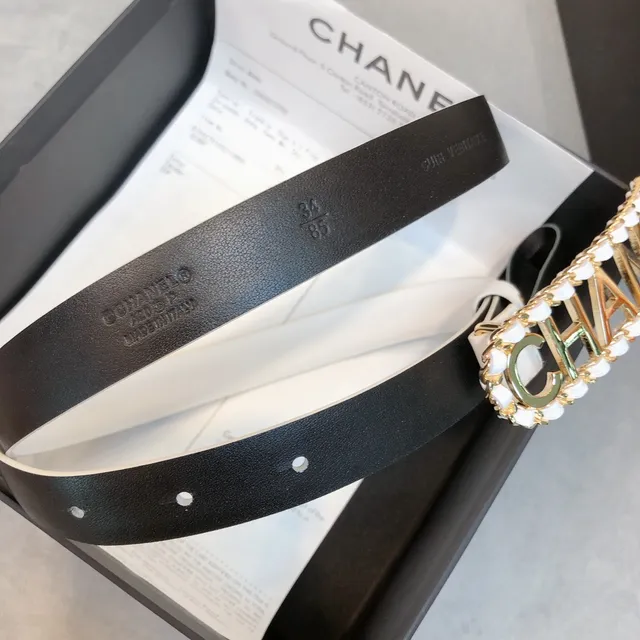 Chanel Logo Belt White Gold Thin Buckle Leather Belt 2