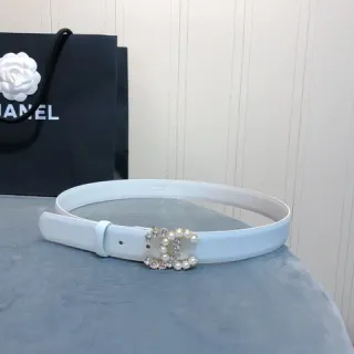Chanel Pearl & Crystal CC Belt Light Blue Leather Belt
