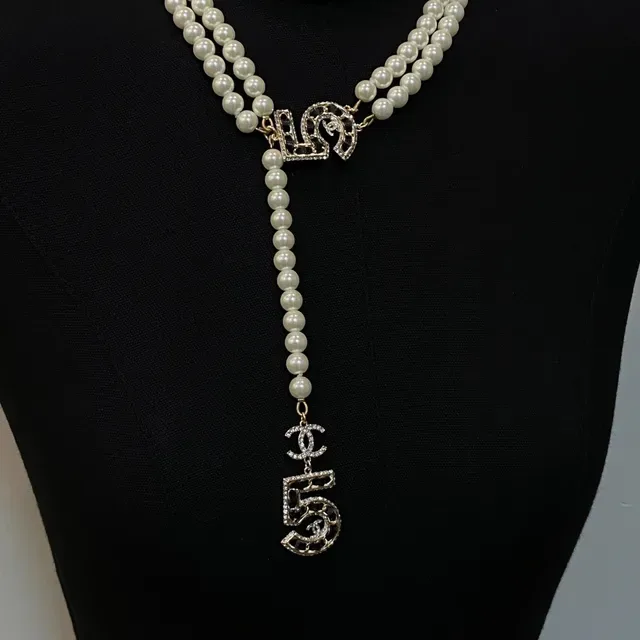 Chanel Pearl Lariat White Gold Multi-Strand Style Necklace 2