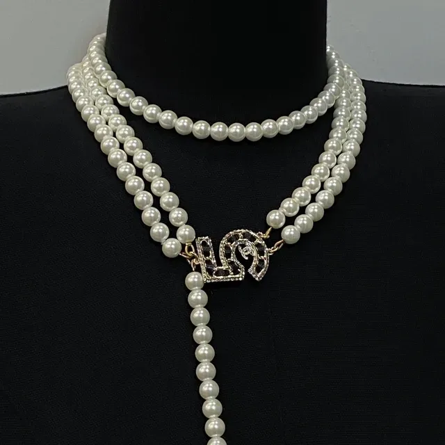 Chanel Pearl Lariat White Gold Multi-Strand Style Necklace 3