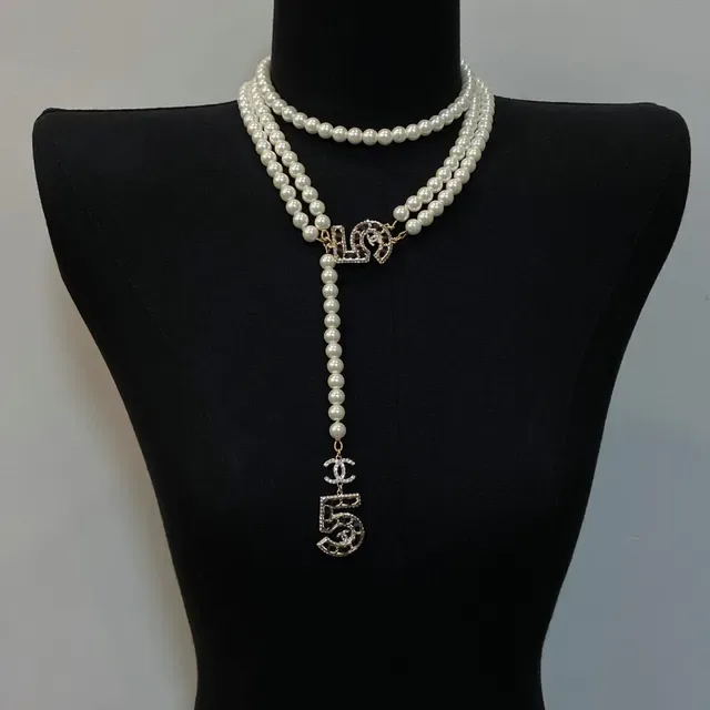 Chanel Pearl Lariat White Gold Multi-Strand Style Necklace 4