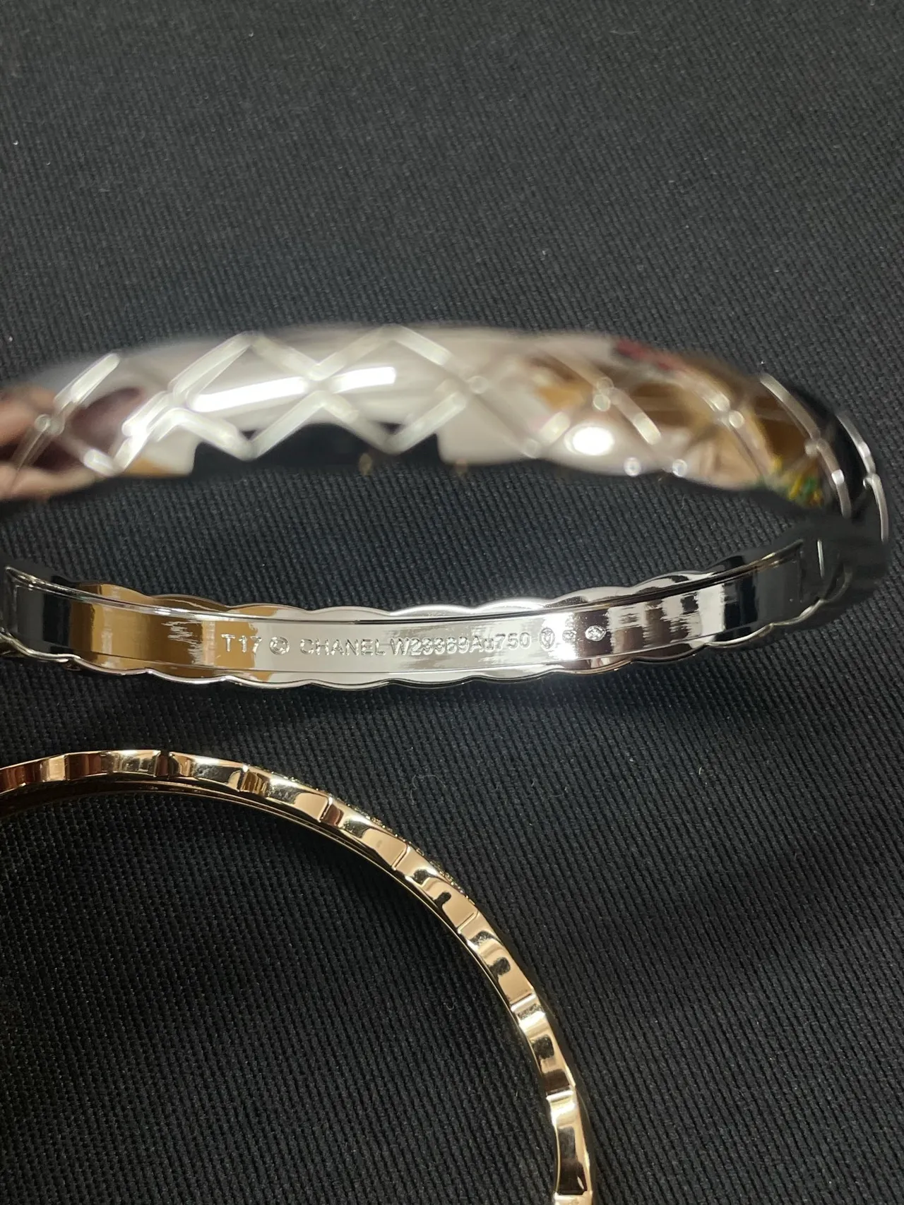 Chanel Silver Gold Quilted Cannage Motif Pavé-Set Stones Bracelet 5