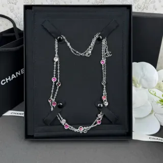 Chanel Argent Rose Chaîne Multi-Brins Cabochon-Set Collier