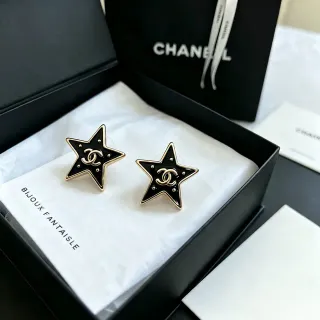 Chanel أقراط درز نجمة مع مينا وذهبي اللون