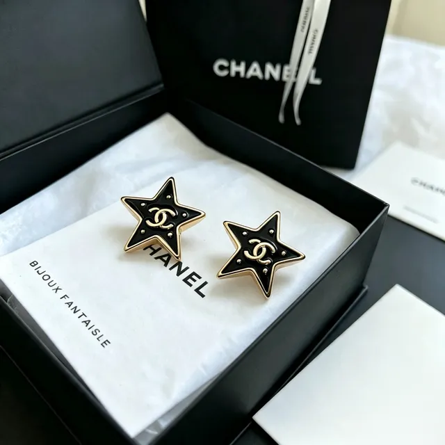 Chanel Boucles d'Oreilles Étoiles avec Émail et Or en Ton 6