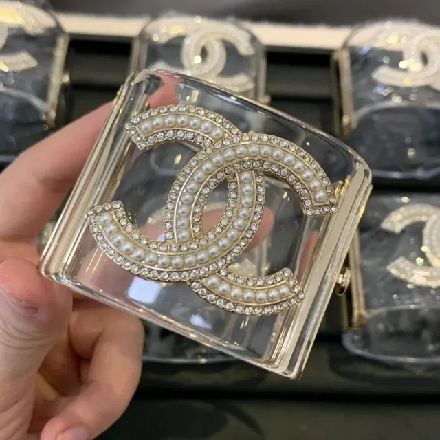 Chanel Transparent Gold Acrylic Pearl-Encrusted Bracelet 3