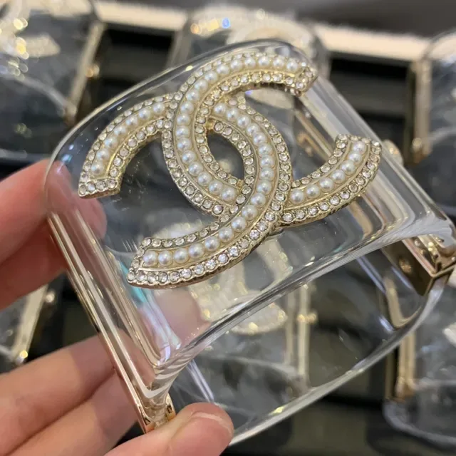 Chanel Transparent Gold Acrylic Pearl-Encrusted Bracelet 6
