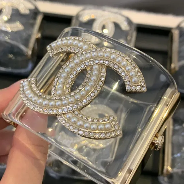 Chanel Transparent Gold Acrylic Pearl-Encrusted Bracelet 8