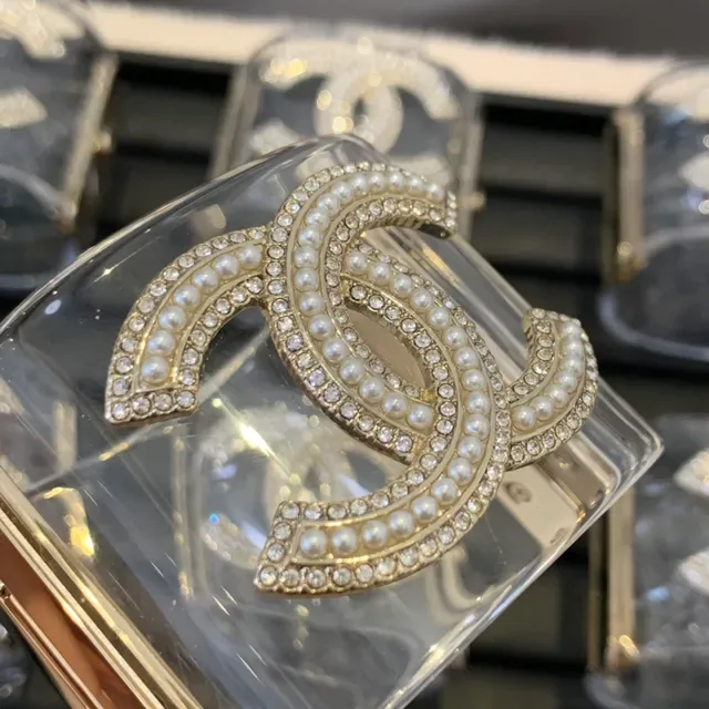 Chanel Transparent Gold Acrylic Pearl-Encrusted Bracelet 9