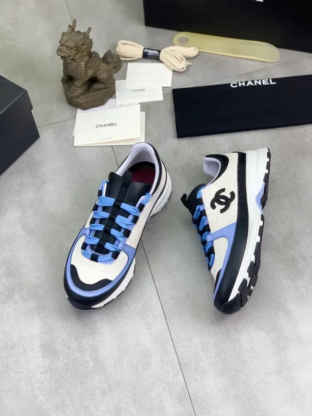 Chanel White Blue Layered Sole Interlocking CC Logo Chunky Sneakers 5