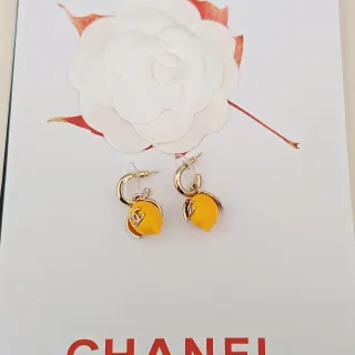 Chanel إيمل أصفر CC Logo أقراط قطرة