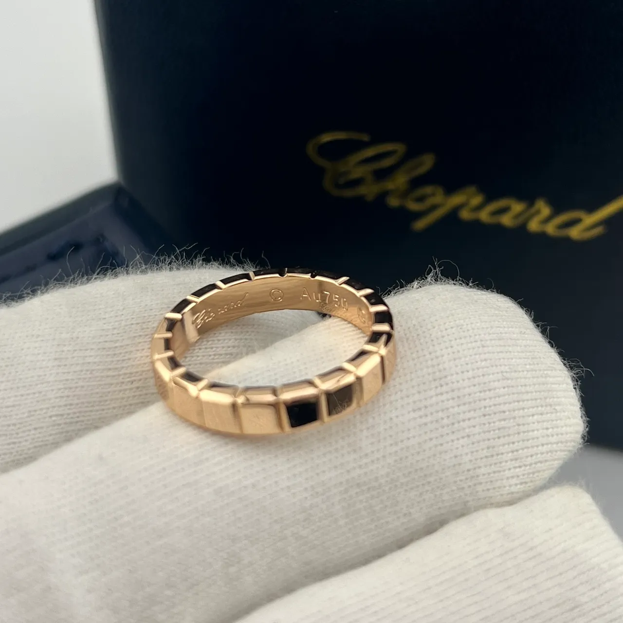 Chopard Gold Black Triple-Row Square-Link Multi-Tone Ring 4