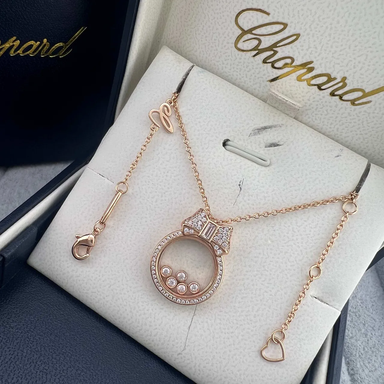 Chopard Ouro/Prata laço superior pingente diamantes Pavé borda colar 4