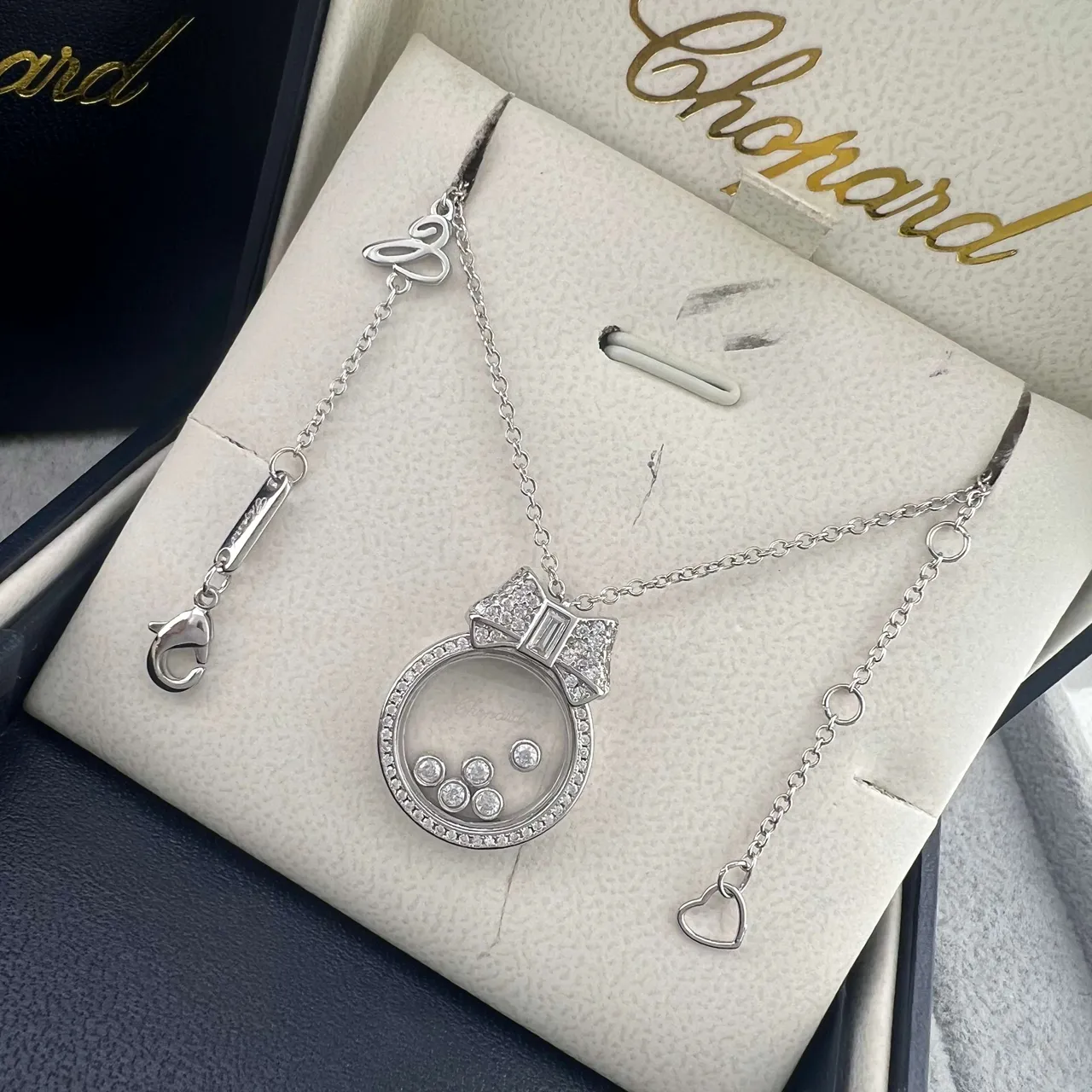 Chopard Ouro/Prata laço superior pingente diamantes Pavé borda colar 5