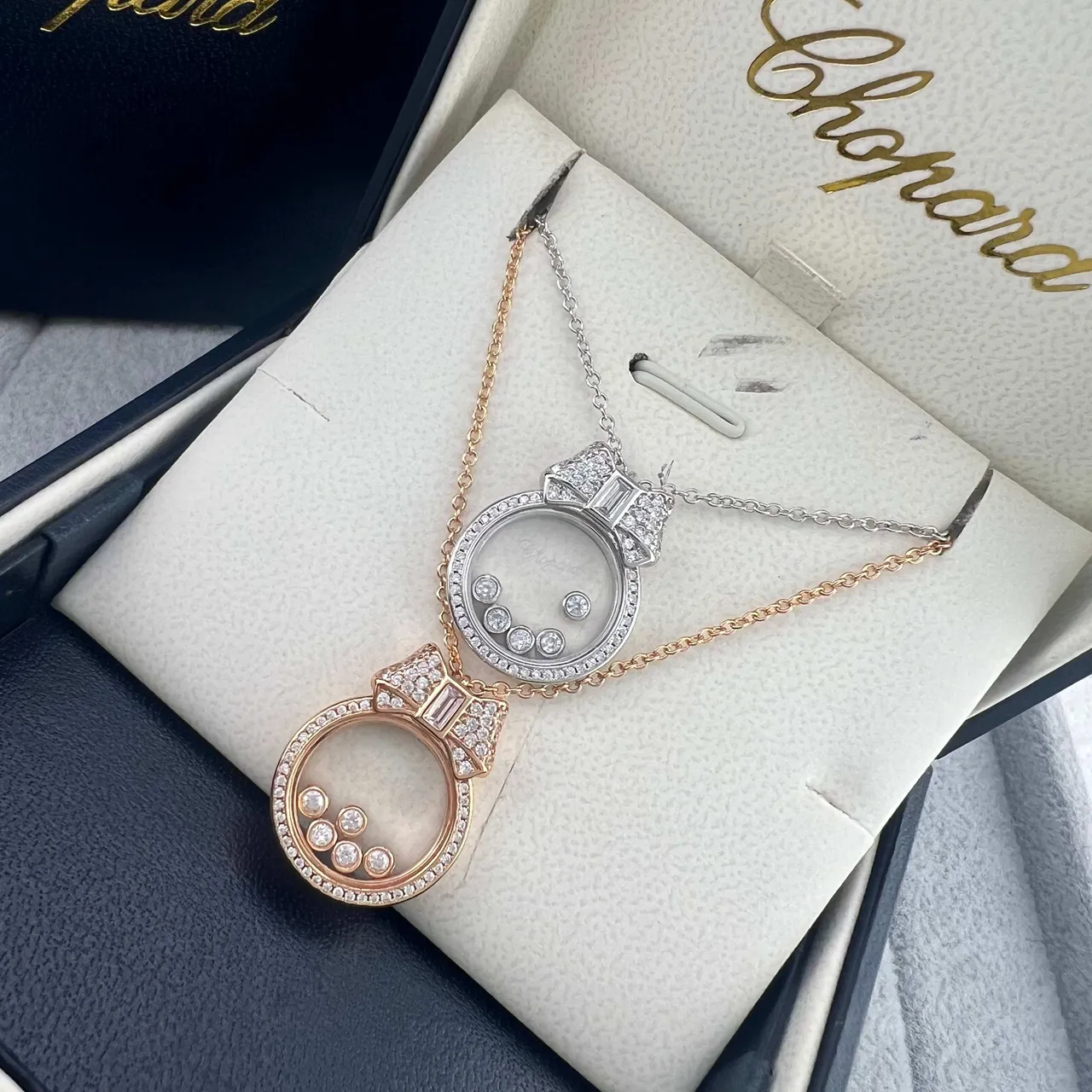 Chopard Ouro/Prata laço superior pingente diamantes Pavé borda colar 6