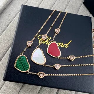 Chopard Happy Hearts Malachite Mother-of-Pearl Red Enamel Heart Necklaces