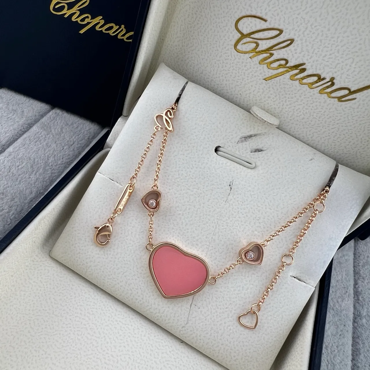 Chopard 快乐之心 孔雀石 珍珠母 红色珐琅 心形项链 5