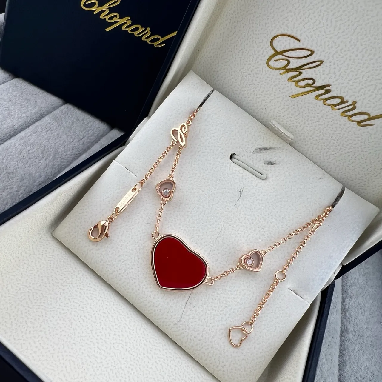 Chopard 快乐之心 孔雀石 珍珠母 红色珐琅 心形项链 6