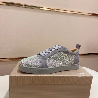 Christian Louboutin Gray Suede Crystal-Embellished Low-Top Sneaker