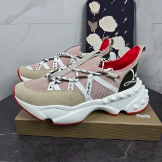 Christian Louboutin rose beige plateforme semelle clouté bride superpositions épaisses sneakers