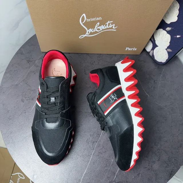 Christian Louboutin tênis preto vermelho esculpido sola ondulada superior ante couro tênis chunky 5